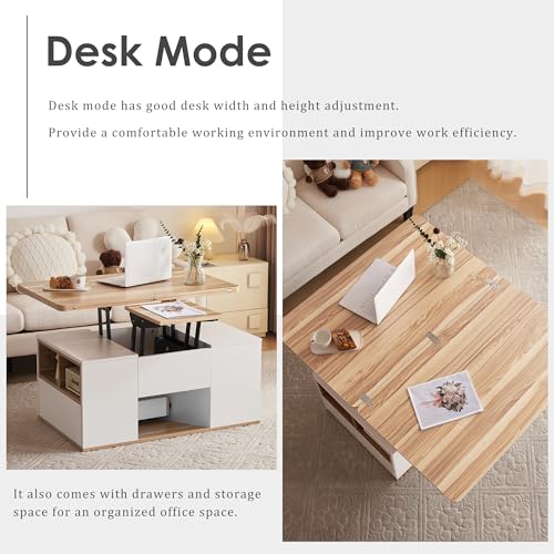 Table basse relevable multifonction à 3 tiroirs gain de place