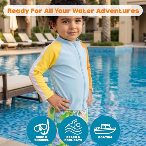 Image of SwimZip Boys' Long Sleeve Rash Guard & Swim Shorts Set - UPF 50+ Sun Protection