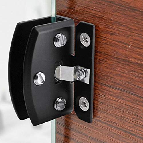 Qiao [4 Pcs]] Cabinet Glass Door Hinge Bathroom Clip Frameless Glass Door Cabinet Display Cabinet Cabinet Clip 90 Degree Hinge (Black) #TOP2