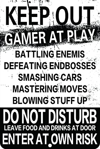 Lsjuee Skyocean KeepGamer at Play Enter at Own Risk Fun and Novelty Cartel de chapa de aluminio para decoración de pared, 12 x 8 [pulgadas]