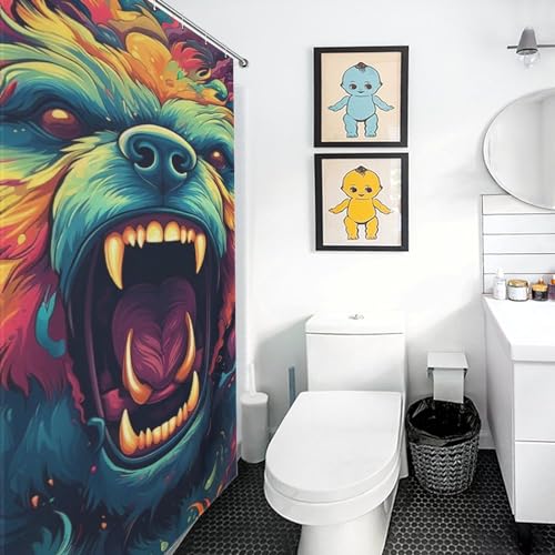 Rideau de douche ours anti éclaboussures imperméable avec crochets 152x183cm