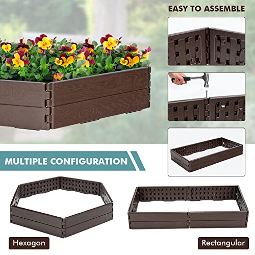 Giantex Planter Raised Bed, Hexagon Garden Bed For Vegetable Flower Succulents Fruits, 8 Inch Deep, Weather Resistant Outdoor Rectangular Gardening Bed Lawn Yard, Easy Assembly, Brown #TOP1