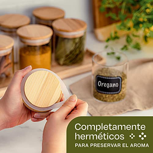 Miniatura 5 de Praknu Botes Para Especias - Juego 8-250 Ml - Rotulador Etiquetas - Herméticas - Aptos Para Lavavajillas - Organizador Para Cocina - Hierbas Té