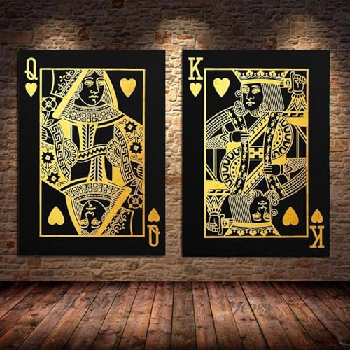 Cartes à Jouer Or Toile Décoration Salon Solution pour Murs Vides sans Cadre