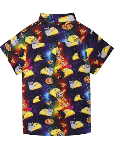 Image of Boys Hawaiian Shirt Kids Button Down Aloha Beach Hawaii Tops 5-14Y | Quick Dry, Breathable, Cooling & Lightweight, For Summer Vacation Holiday, Fourth of July, Youth, Teen, Shark, Dinosaur