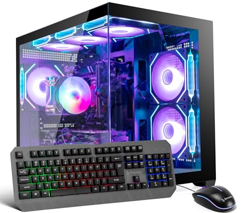 Evounic Gaming PC Desktop – Ryzen 7 5800X up to 4.7GHz, Radeon RX 6600 XT 8GB GDDR6, 16GB DDR4 RAM, 1TB NVMe SSD, WiFi 6 & BT 5.4, 9× ARGB Fans, 650W PSU, WIN11P, RGB Keyboard & Mouse