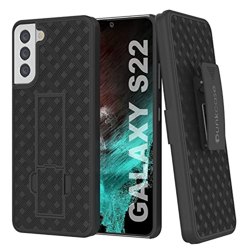 PunkCase Galaxy S22 Holster Belt Clip Case W/Screen Protector & Built-in Kickstand, Black