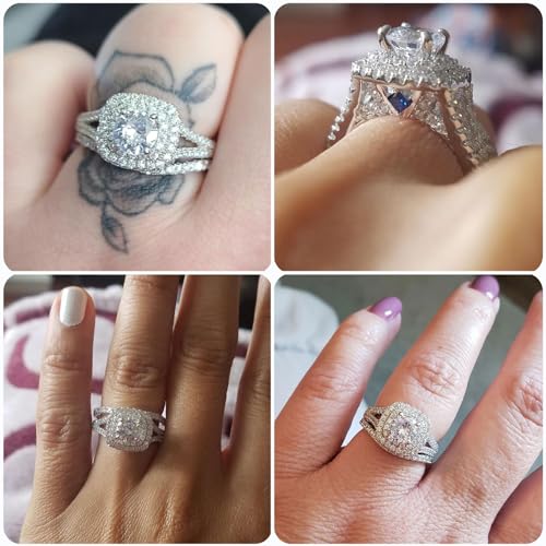 Newshe Jewellery Wedding Engagement Ring Set AAAAA Cz 925 Sterling Silver 2Ct Round Created Blue Sapphire White Size 4-132