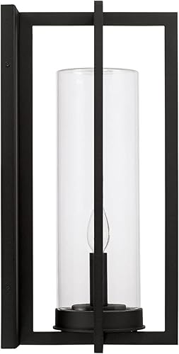 Miniatura 6 de Capital Lighting 948221BK Kent - Linterna de pared moderna con cilindro de vidrio transparente de línea vertical, 2 luces, 120 vatios totales, 20