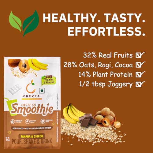 Image of CREVEA Mexican Brown Smoothie Mix | Natural Fruit Powders, Chocolate, Oats & Ragi | No Refined Sugar | Nutritious and Delicious Breakfast Smoothie| 6 serves