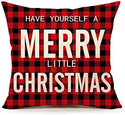 4TH Emotion Have Yourself a Merry Little Christmas Throw Pillow Cover Red Buffalo Plaids Cushion Case for Sofa Couch 18" x 18" Inch Cotton Linen