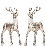blitzlabs Christmas Reindeer Gold Glitter Deer Ornament Winter Decor,Holiday Decorative Indoor Freestanding for Living Room, Tabletop, Kitchen,Mantle, Shelf,Desk,Office& More,Set of 2