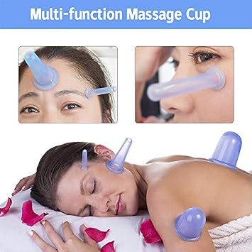 M-22 ONECUPPTOP Cupping Therapy Sets Silicone Anti Cellulite Cup Vacuum Suction Massage Cups Facial Cupping Sets Body and Face (Blue)