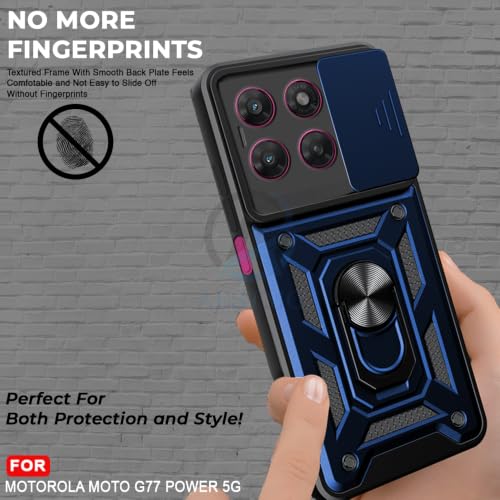 Image of AESTMO Tough Armor Motorola Moto G77 Power 5G Bumper Back Case Cover | Ring Holder & Sliding Camera Shield Cover | 360 Degree Protection Back Case Cover for Motorola Moto G77 Power 5G (Blue)