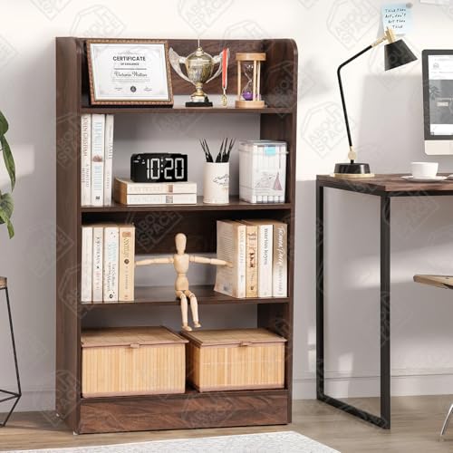 Image of ABOUT SPACE Bookshelf for Home - 4 Tier Books Rack for Study Room Multipurpose Open Shelf for Home, Office, School Engineered Wood Book Organizer Shelf (Walnut - L 62.5 x B 23.5 x H 105 cm)