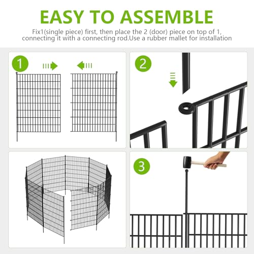 Image of Toolterritary 5 Panels No Dig Garden Fence, 40 in(H) X 12.1 ft(L) Metal Fence Panels, Thickened Rustproof Garden Fencing, Animal Barrier Fence for for Dogs, Rabbits, Landscape, Patio