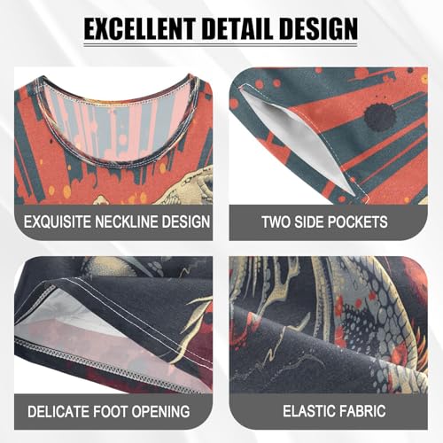 senya Short Sleeve Pajamas Sets Summer Cotton Sleepwear T-rex Vector Style Portrait4