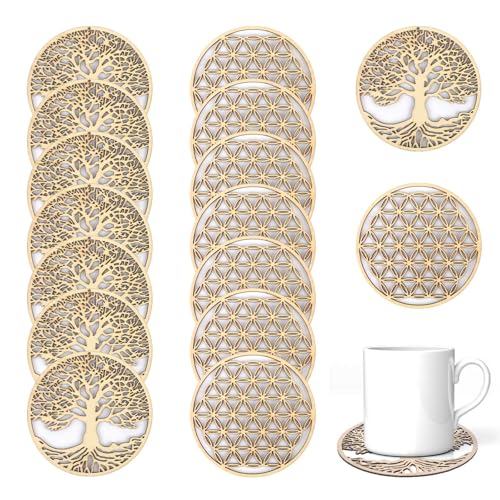 KLEHOPE Posavasos Redonda Ø 10 cm - 16 Piezas Con Borde Engrosado, Anti-Quemaduras y Aislamiento Térmico, Madera Para Decoración Hogar, Restaurante