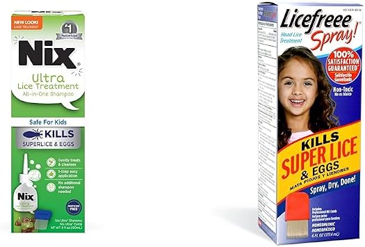 Nix Ultra Superlice Treatment, All-in-One Shampoo, 4 Fl Oz & Lice Removal Comb & Licefreee Spray! Tec Labs Head Lice Spray - Includes Professional Metal Nit and Lice Comb, 6 Fl Oz
