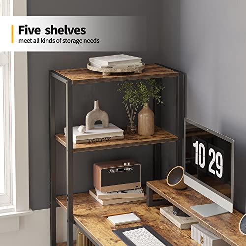 Cubicubi 51.2" Computer Desk With Reversible Storage Shelves & Monitor Stand, Home Office Desk, Modern Office Writing Desk, Study Work Table, Brown #TOP3