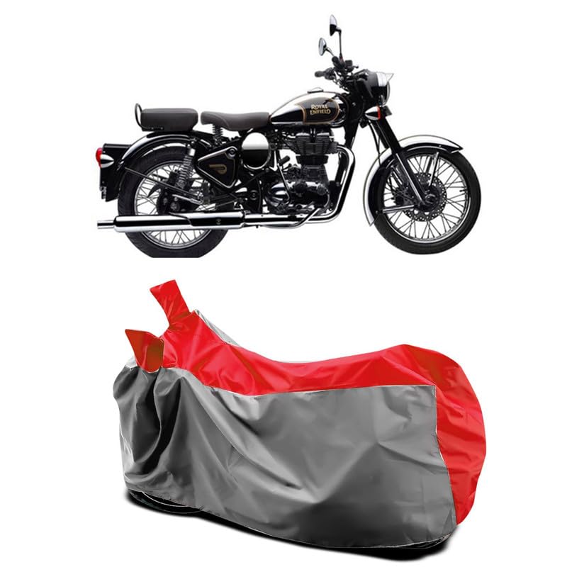 Image of DUFFEL-Two Wheeler Bike Body Cover Compatible for Royal Enfie Classic Chrome Bs6 Heat Protectio /UV-Rays /Birds Dropping /DustProof /Waterproof All Variants [Gray Red]