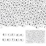 600Pcs 0-9 Number Beads for Jewelry Making，4 x7mm White Acrylic Round Beads for Friendship Making kit，Necklaces, Key Chains (White)