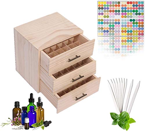 CHSEEO 90 Trous Boîte de Stockage d'Huile Essentielle Rangement Coffret en Bois Aromathérapie Présentoir à Huiles Essentielles Organisateur Support de...