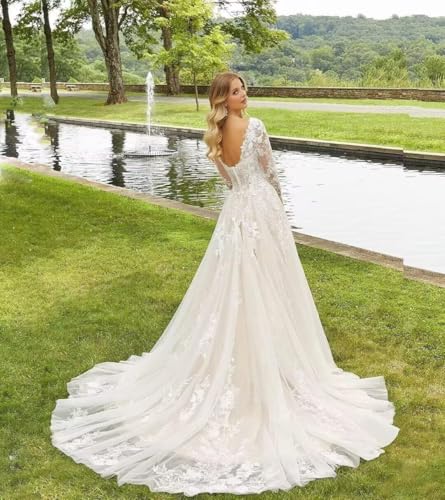 Women's A Line Wedding Dresses for Bride 2025 Beach Wedding Dress with Train RWD0014