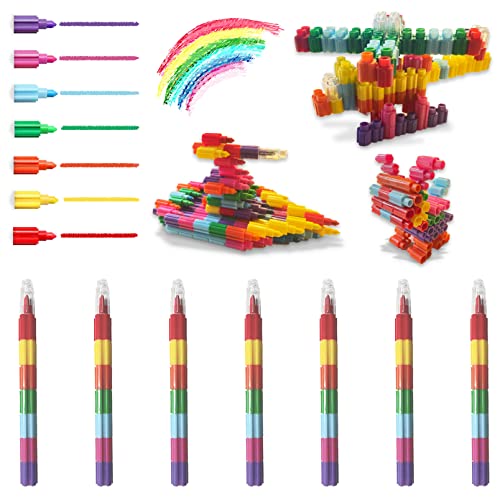 ICEPAPA, 7 Pièces Crayons de Couleur Empilables pour enfants, Crayon de Couleurs Enfants, Comme Cadeau Anniversaire Enfants Invites, Petits Cadeaux Anniversaire (7 Couleurs en 1) Cover