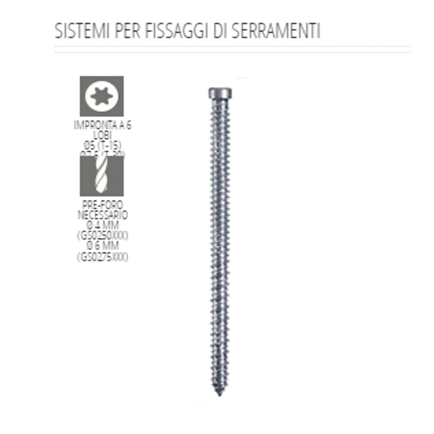 100 Pezzi Turboviti TOX 7,5x60/57 mm per Serramenti Infissi Telai, Acciaio Zincato Testa Torx