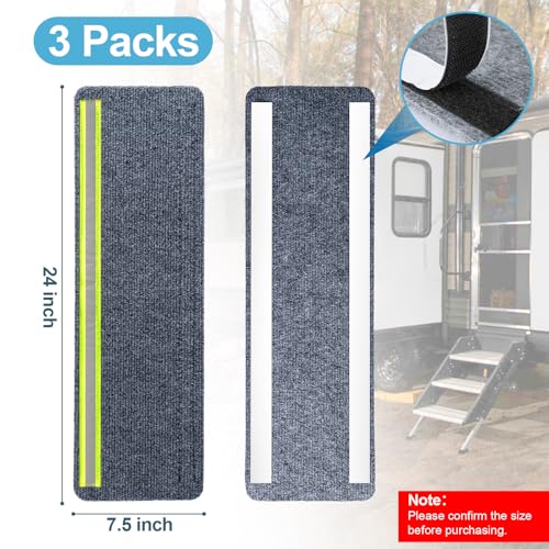 Image of HOMEE 3 Packs RV Step Covers with Reflective Strip, RV Camper Step Covers 24 inchx7.5 inch RV Step Rugs with Self Adhesive,Non-Slip Outdoor RV Stair Carpet for Ladders Trailers Truck Campers RV Steps Treads