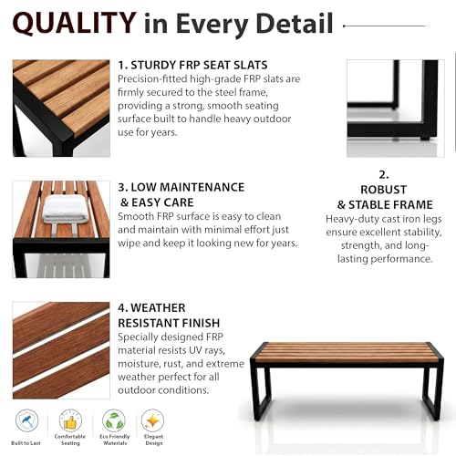 Image of BRISHI 3 Seater Metal Iron FRP Garden Bench for Indoor & Outdoor Park /Patio /Living Room /Terrace /Balcony /Office (Black + Wooden Texture)