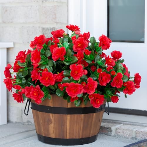 Hoppwodd Artificial Fake Outdoor Flowers Plants for Spring Home Decoration, Faux Silk Red Camellia UV Resistant Realistic Look Real for Planter Outside Front Door Porch Patio Balco image 8