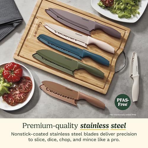Image of Cuisinart Advantage 12-Piece Kitchen Knife Set,Professional Quality Nonstick Coated Stainless Steel Knives with Cover,Nonstick Color Coating for Easy Slicing, Ergonomic Hdls,G1022-12M, 8 inch (Pack of 6)