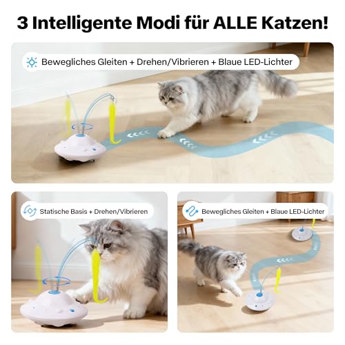Pet Prime Interaktives Katzenspielzeug, Intelligentes UFO Katzenangel Spielzeug mit 3 Modi & Stoßfester Technik - 6 DIY Zubehörteile, USB-Ladung, Leise für Spielspaß – Bild 3