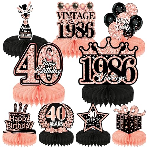 KiKiHong 9 Pcs Decoración 40 Cumpleaños,Decoracion Mesa 40 Cumpleaños,Decoración Cumpleaños 40 Años Mujer para Decoración de Fiesta de Cumpleaños(40 Años)
