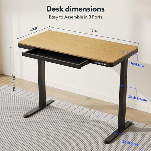 FLEXISPOT Comhar Electric Standing Desk with Drawer Desktop & Adjustable Frame w/USB Charge Ports (Bamboo Texture/Black, Wood)