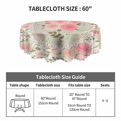 Yibeas Round Tablecloth 60 Inch Shabby Chic Rose Pattern Tablecloth Lace Frame With A Bouquet Of Roses Table Cloth For Dining Tables, Parties, Wedding And Banquet Decoration #TOP2