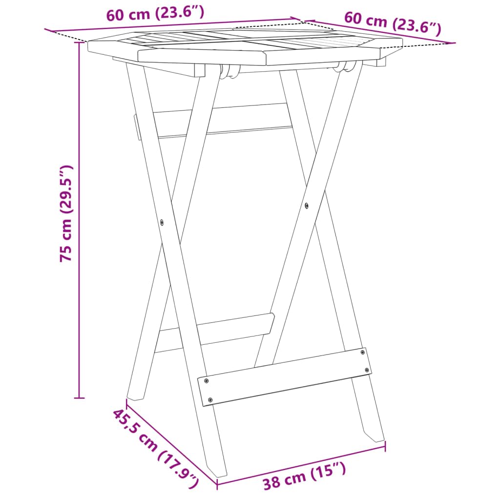 Tavolo da giardino pieghevole in legno massiccio di acacia, diametro 60 x 75 cm, tavolo da terrazza con effetto a doghe, tavolino salvaspazio per balcone, giardino e campeggio