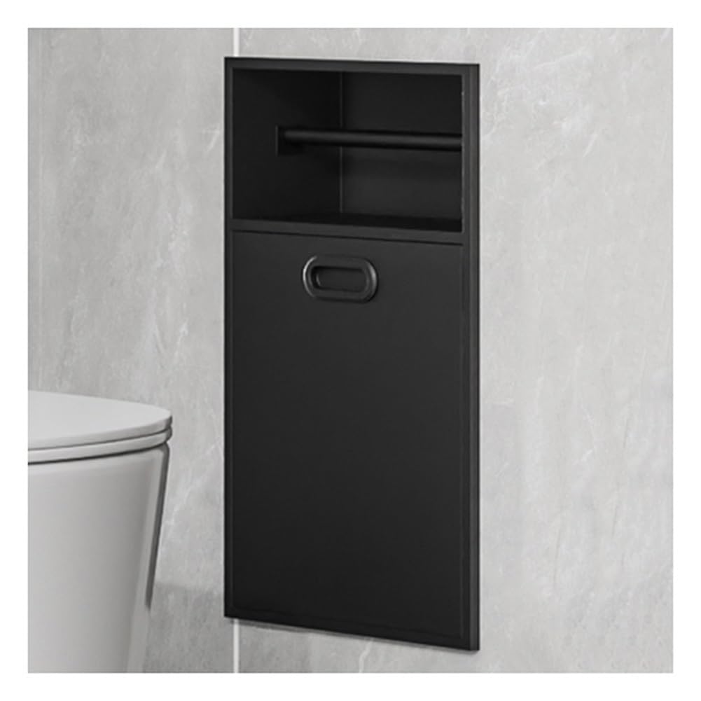 GLJTUO Modern Shower nizer with Built-in Trash Can, Brushed Stainless Steel Shower Shelf, Black Bathroom Sto Solut,Black-30x50x14cm