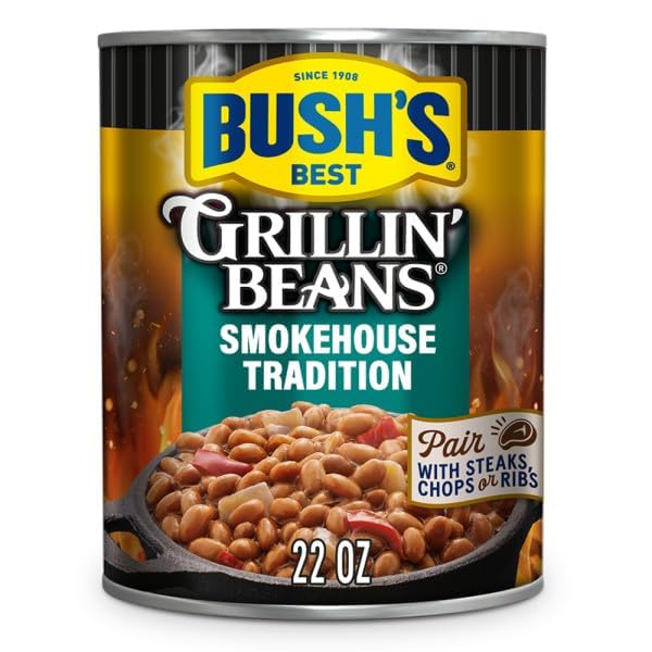 Image of Bush's Best Grillin' Beans Variety Pack, 4 Flavors, 1 of Each Flavor (Smokehouse Tradition 22oz, Southern Pit Barbecue 22oz, Steakhouse Recipe 22oz, Bourbon & Brown Sugar 22oz)