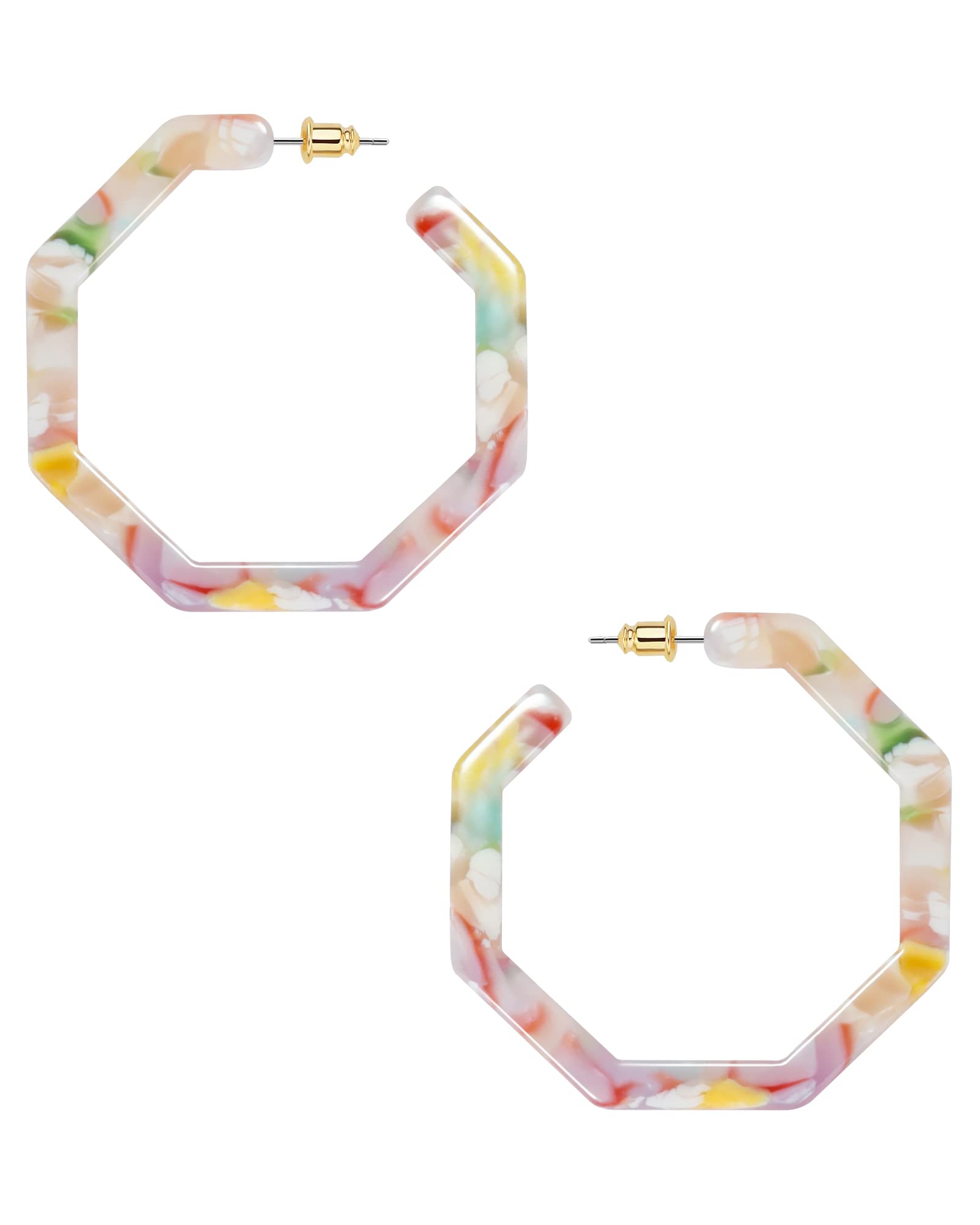 Acrylic Resin Hoop Earrings for Women Statement Fashion Geometric Octagon Earrings