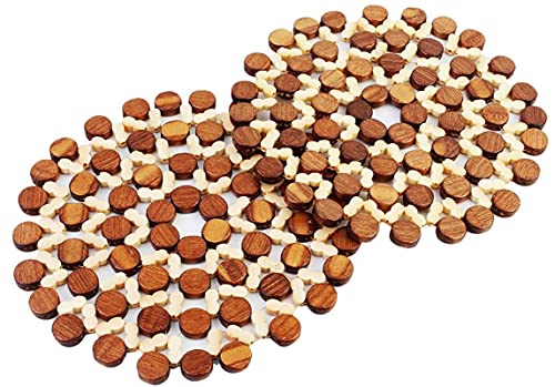 Jigva Flower Design Wooden Coaster Place Mat, Round Shape Hot Pot Holder Bamboo Heat Insulation Pad for Kitchen Countertop Dining Table Accessories Serveware Rest Office, Home (21 cm – Pack of 2)