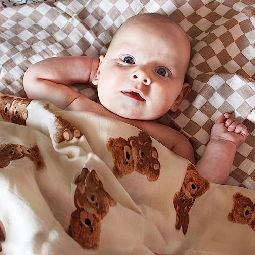 Lifetree BB13.77-BEARCHECKERED Muslin Swaddle Blankets Neutral, Baby Swaddling Wrap Nursery Blanket thumb #1