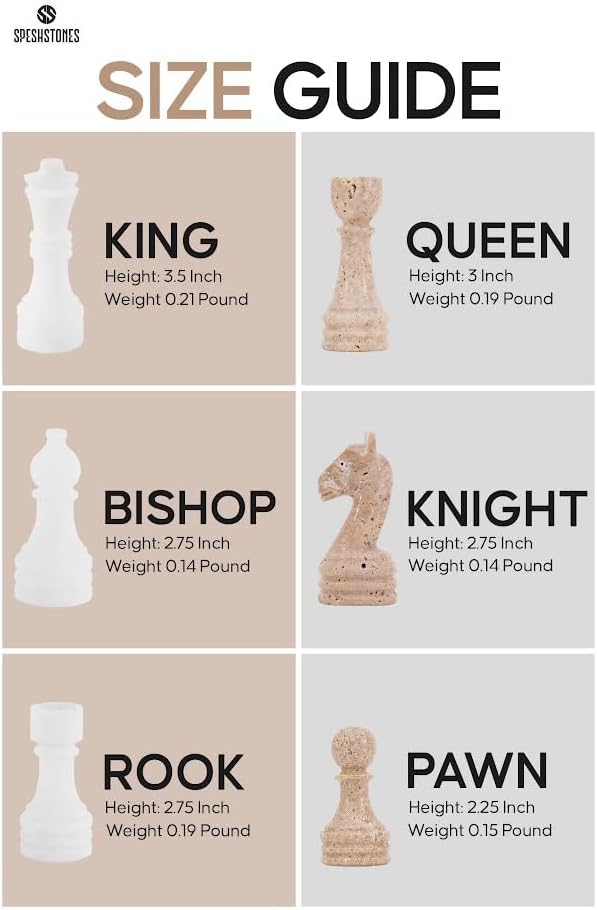 Miniatura 7 de Juego de ajedrez de mármol de 15 pulgadas, hecho a mano, blanco y travertino, juegos de mesa familiares de lujo para adultos, elegante juego de mesa