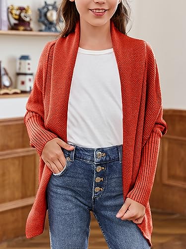 Laseily Girls Open Front Cardigan Sweaters Batwing Long Sleeve Shawl Collar Ribbed Knit Winter Coats3