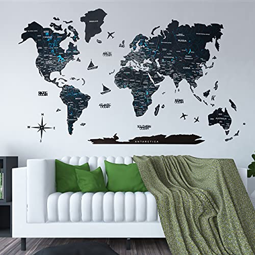 Wood World Map Wall Art Large Wall Decor - World Travel Map ALL Sizes (M L XL) Any Occasion Gift Idea - Wall Art For Home & Kitchen or Office