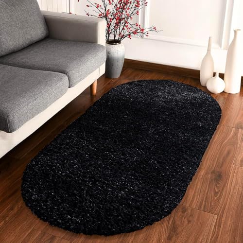 Image of Fluffy Silky Micro Fiber Polyster Carpet /Runner for Bedroom, Study Room, Playing Room, Guest Room ETC. 2x6 feet Feet, (Black)