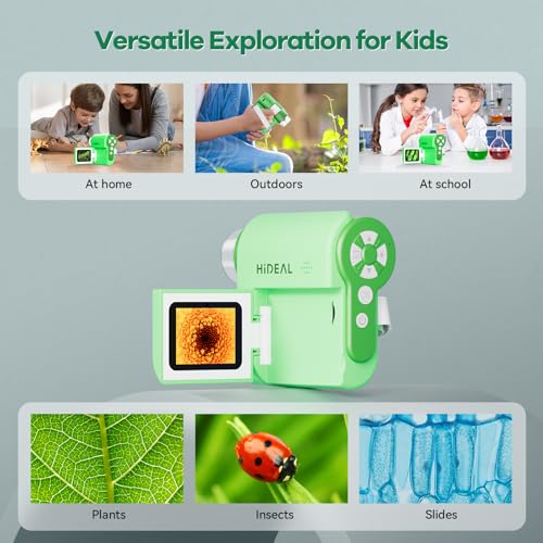 Image of Hideal HP20 IPS Microscope for Kids: [3-in-1] [Easy and Fun] 2 inch Portable Handheld Microscope Miniscope, Pocket Mini Scope Educational Science Kit, Christmas Birthday Gifts for Kids, 32GB, Green