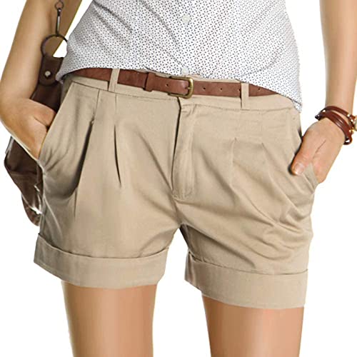 Womens Shorts for Summer,Women Casual Solid Color Folded Hem Plus Size Shorts Comfy Workout Shorts with Pockets